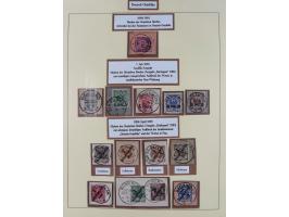 1893/1908, gestempelte Sammlung auf Briefstücken mit kpl. Ausgaben und Farben, in den Hauptnummern über weite Strecken kpl. m