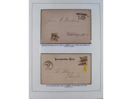 1883/90 (ca.), große aufgezogene Sammlung “Stempeltypen auf den Ausgaben 1883/90” mit über 320 Briefen und Karten, viele lose