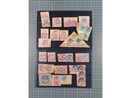 1896/99, Vor- und Mitläufer diverse Gebiete auf 30 Postanweisungsausschnitten, viele 2M.-Werte