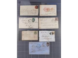 1840/72, seven good franking covers with faults, including penny black on envelope 14/May/1840, plate 1a, position RC, red Ma