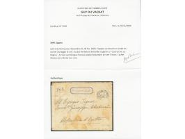 1884, "Carteggio di S.M." framed violet cachet on stampless envelope from Rome to Alexandria, on reverse red/gold label "casa