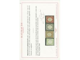1861, Four proofs Neapolitan Provinces: 1/2 tornese, 1/2 grano, 1 grana and 5 grana, without effigy in the center, printed on