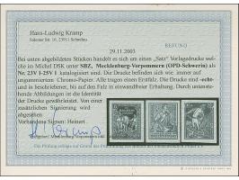 1945, Bodenreform 6 – 12 Pfg., ungezähnte Vorlagedrucke auf Chromopapier, ungummiert, tadellos. Private Signatur und Fotobefu