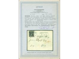 1851/55, Friedrich August 1/2 Ngr. auf mattgrau, kleines Format auf dünnem Papier, oben rechts winzig an Randlinie geschnitte