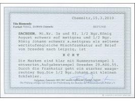 ½ Ngr.auf mattgrau in wertstufengleicher Mischfrankatur mit 1855, Johann ½ Ngr. auf mattgrau, mit jeweils sauber aufgesetzter