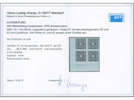 1945, 6 Pfg. auf hellbläulichgrün im Viererblock aus der linken unteren Bogenecke mit Druckerzeichen "Druckerei Nr. 2.", Die 