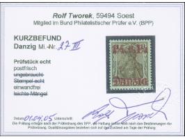 1920, Netzunterdruck hellgrüngrau, Spitzen nach oben, 1¼ M. mit doppeltem Unterdruck, postfrisch, einwandfrei. Kurzbefund Two