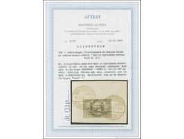 1920, Aufdruckausgabe im Hochoval 3 M. schwarzviolettgrau mit kopfstehendem Aufdruck, sauber gestempelt auf Briefstück, ein f