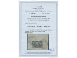 1920, Aufdruckausgabe im Hochoval 3 M. schwarzviolettgrau mit kopfstehendem Aufdruck, sauber gestempelt auf Briefstück, ein f