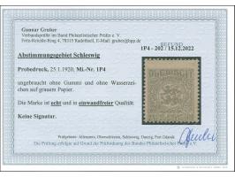 1920, Wappen 2 ½ Pfg. dunkelolivgrau, Probedruck auf grauem Papier ohne Wasserzeichen, ungebraucht ohne Gummi, tadellos, Foto
