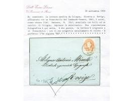 "COLOGNA 19/12" EKr. in schwärzlichblau, sauber auf 1861, 5 Soldi auf Briefhülle nach Rovigo. Schöne und einwandfreie Erhaltu