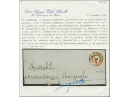 "PERAROLO 10/8", EKr., glasklar und gerade auf Österreich 1860, 5 Kreuzer, auf großem Briefteil. Ein außerordentlich seltenes