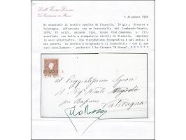 "PIAZZOLA 30 GIU", L2 in blauschwarz auf 1858, 10 Soldi, Type II, auf Briefhülle nach Valstagna. Name in der Adresse abgeände