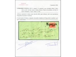 "MONSELICE 9 APR.", L2 sauber auf geripptem Papier 15 Centesimi, allseits breitrandig, auf grüner Briefhülle nach Padua. Sehr