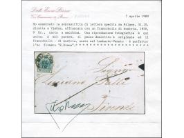"MILANO 31/10", EKr., sauber auf Österreich Maschinenpapier 9 Kreuzer, sehr breitrandig, auf Briefvorderseite (rechts oben hi