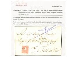 "PORDENONE", der Langstempel ohne Datum, auf 1858, 5 Soldi, Type II, auf komplettem Faltbrief nach Tolmezzo. Ein außerordentl
