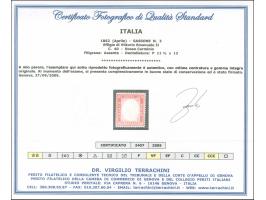 1862, 40 c. rose-carmine, unused, good perforation, fine and fresh, signed und certificate Terrachini (2009) (Sass. 1.700€) (