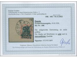 1920, Germania 25 auf 30 Pfg. mit kopfstehendem Aufdruck, sauber gestempelte auf Briefstück. Signiert Stoye BPP und Fotobefun