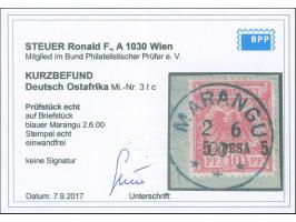 "MARANGU 2 6 00" in blau, glasklar und gerade auf 5 P. auf 10 Pfg. auf Briefstück, Kurzbefund R. F. Steuer BPP