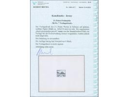 1943, Ansichten von Jersey 2½ P., Vorlagedruck in schwarz auf weißem, ungummiertem Papier im Blockformat, sogen. 'presentatio