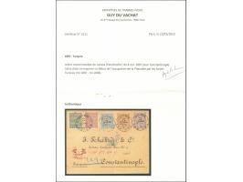 1897, Coat of Arms issue complete set of five values up to 5 pia. deep violet tied to registered enveleope by LARISSA (YENISE