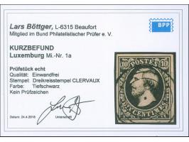 Clervaux, target cancel on 1852, 10 c. deep black, vf, opinion Böttger BPP