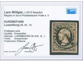 "LUXEMBOURG 28 JUIL 5.." (seems "56"), c.d.s. on &nbsp;1852, 10 c. gray black, vf, opinion Böttger BPP