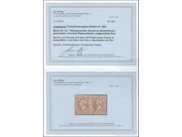 1852, 1 sgr. carmine red, horizontal pair, the left stamps with 'dot on forehead', good to large margins, neatly cancelled by