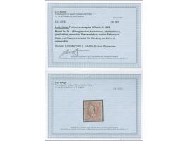 1 sgr. carmine rose, nice marginal copy, cancelled by Luxembourg c.d.s. 1860. Very fine. Opinion Böttger BPP (2018)
