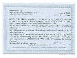 “COLMAR 24.NOVBR.74” (Spalink 5-1) zweimal klar auf waagerechtem Dreierstreifen großer Schild 1 Gr. karmin als tarifgerechte 