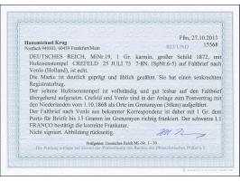 “CREFELD 25.JULI.73” (Spalink 6-5) klar auf großer Schild 1 Gr. karmin als tarifgerechte Einzelfrankatur auf kpl. Faltbrief m