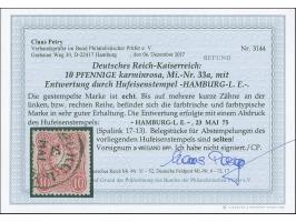 “HAMBURG-L.E. 23.MAI.(75)” (Spalink 17-13) klarer Teilabschlag ohne Jahreszahl auf Ausgabe 10 Pfge. karminrosa. Die farbfrisc