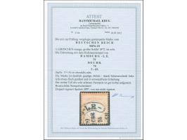 “HAMBURG-L.E. 31.DEBR.74” (Spalink 17-14), klarer Teilabschlag auf großer Schild ½ Gr. orange. Die farbfrische Marke ist deut