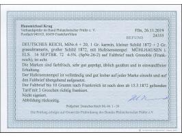 “MÜHLHAUSEN i. ELS. 16.SEPTBR.72” (Spalink 26.2) zweimal klar auf großer Schild 1 und 2 Gr. als tarifgerechte Frankatur auf k