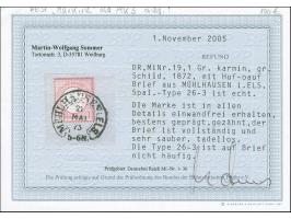 “MÜHLHAUSEN i. ELS. 21.MAI.73” (Spalink 26-3) klar auf großer Schild 1 Gr. karmin auf kpl. Faltbrief nach Markirch mit rückse