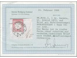 “SCHLETTSTADT 18.AUG.72” (Spalink 33) sehr klar auf kleiner Schild 1 Gr. karmin auf kpl. Faltbrief nach nach Colmar mit Ankun