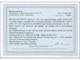 “STRASSBURG i. ELS 6.ABRIL.75” (Spalink 36-3) zweimal klar auf großer Schild 2 Gr. grauultramarin und Ausgabe 1875 10 Pfge ka