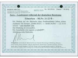 1943, 1,25 L. grün und 2,50 L. dunkelrotorange, mit Stempel “ZARA 22.10.43” auf zwei Briefstücken, tadellos, sign. Ludin BPP,