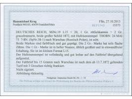 “THORN 24.MAI.73” (Spalink 38-1) klar auf großer Schild 1 Gr. karmin im Format L15 und 2 Gr. grauultramarin als tarifgerechte