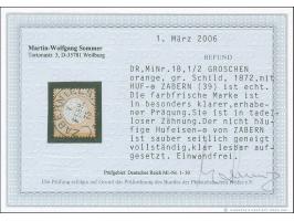 “ZABERN i. ELS. 7.FEBR.75” (Spalink 41) sehr klar und fast kpl. auf großer Schild ½ Gr. orange. Die farbfrische Marke ist seh