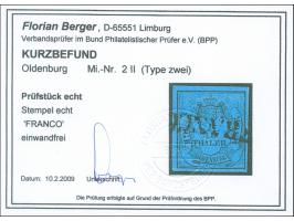 1852, 1/30 Th. auf blau, Type II, allseits voll- bis breitrandig mit schwarzem L1 “FRANCO”, in einwandfreier Erhaltung, Fotob