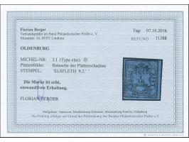 1852, 1/30 Th. auf blau, Type 1 mit Retusche des Plattenschadens, allseits voll- bis breitrandig mit zartem, blauen Ra2 “ELSF