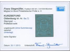 1859/61, 1 Gr. auf blau, allseits vollrandig, ungebraucht ohne Gummierung. Die farbfrische Marke ist hinterlegt (repariert), 