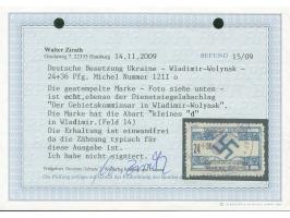 1944, Wladimir-Wolynsk 24 Pfg., Plattenfehler kleines “d” in Wladimir-Wolynsk, gestempelt, tadellos, Fotobefund Zirath BPP (2