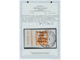 1920, Germania 5 Mark auf 7 ½ Pfg. rötlichorange, Aufdrucktype BIIa von Aufdruckfeld 11 der 1. Auflage, linkes Seitenrandstüc