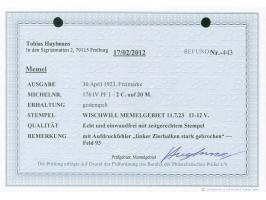 1923, 10 C. auf 400 M. dunkelolivbraun, Aufdrucktype IV, Aufdruckfehler “linker Zierbalken stark ausgebrochen” (Aufdruckfeld 
