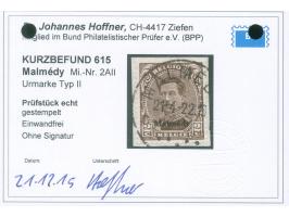 1920, 2 C. dunkelbraun, Type II, sauber gestempelt “MALMEDY 21.4.22” auf Briefstück, tadellos, Kurzbefund Hoffner BPP (2015)