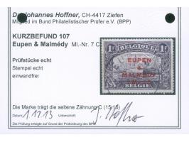 1920, 1,25 Mk auf 1 Fr. violett, gezähnt L15, sauber gestempelt “EUPEN”, tadellos, Kurzbefund Hoffner BPP (2013)