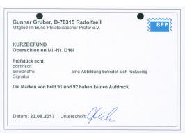 1920, 1 M. gelblichrot auf mattgelblichorange, unterer linker Eckrandsechserblock, verschobener Aufdruck und daher Feld 91 un