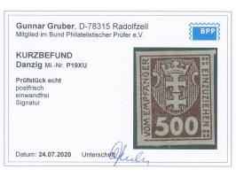 1923, Kleines Wappen von Danzig 500 M. dunkelviolettpurpur, ungezähnt, postfrisch, tadellos, sign. Richter, Kurzbefund Gruber